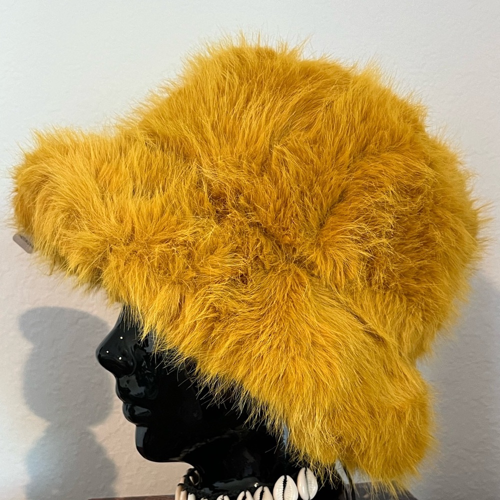 Mustard Gold Fuzzy Faux Fur Hat - Picture 10 of 13